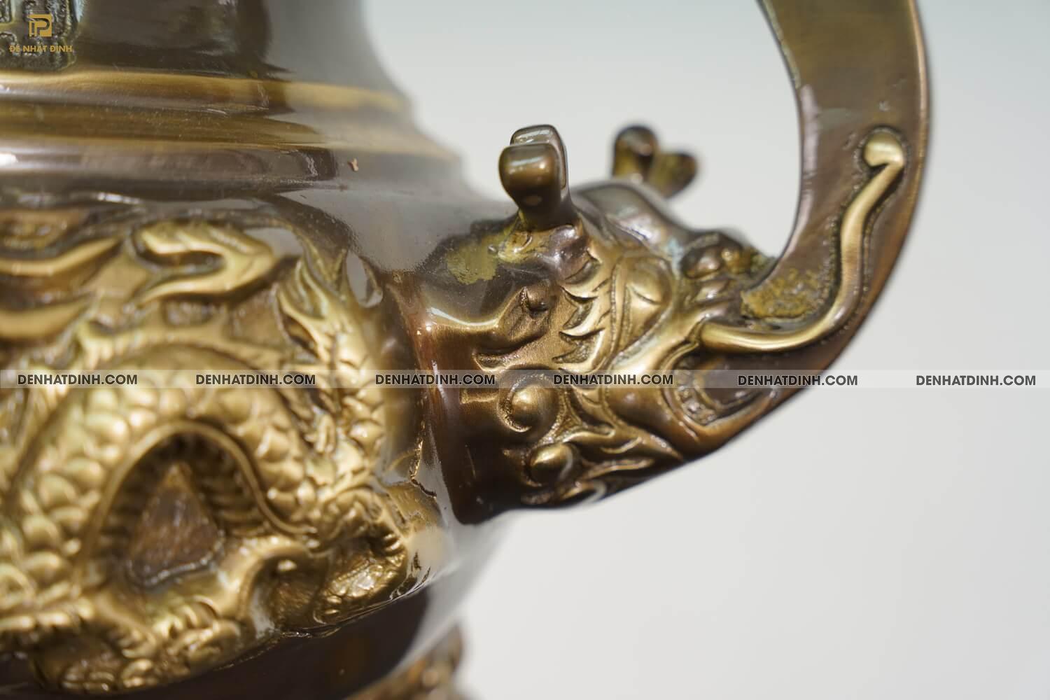 Bộ ngũ sự Song Long cao 65cm màu hun giả cổ 3 chữ Việt - Ảnh 7