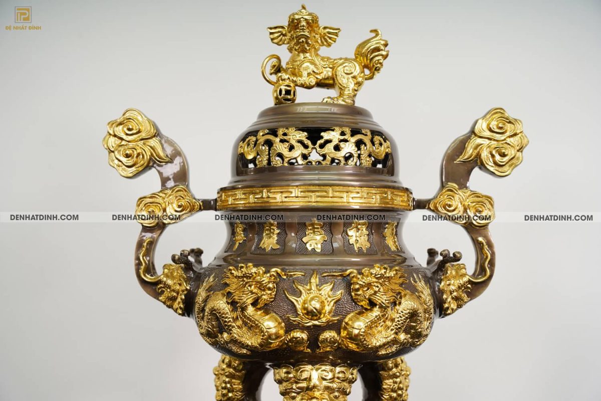 Bộ đỉnh đồng cattut tam sự Hạc song long đỉnh cao 65cm ( 5 chữ ) dát vàng điểm - Ảnh 5