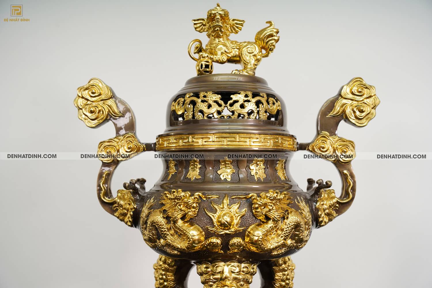 Bộ đỉnh đồng cattut tam sự Hạc song long đỉnh cao 65cm ( 5 chữ ) dát vàng điểm - Ảnh 5