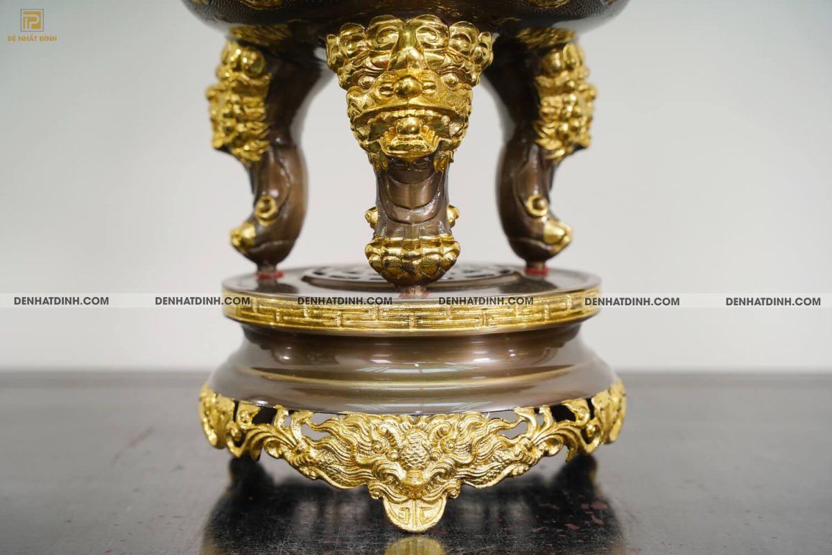 Bộ đỉnh đồng cattut tam sự Hạc song long đỉnh cao 65cm ( 5 chữ ) dát vàng điểm - Ảnh 6