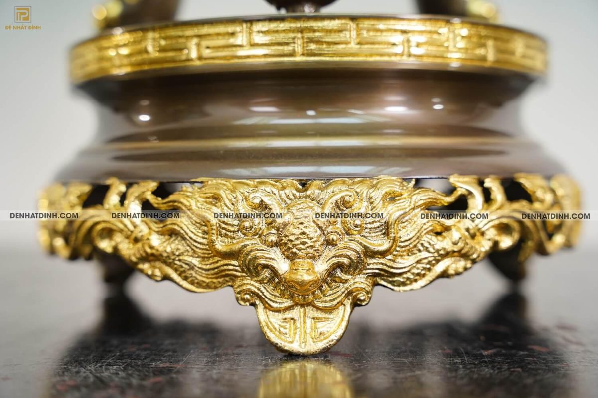 Bộ đỉnh đồng cattut tam sự Hạc song long đỉnh cao 65cm ( 5 chữ ) dát vàng điểm - Ảnh 12