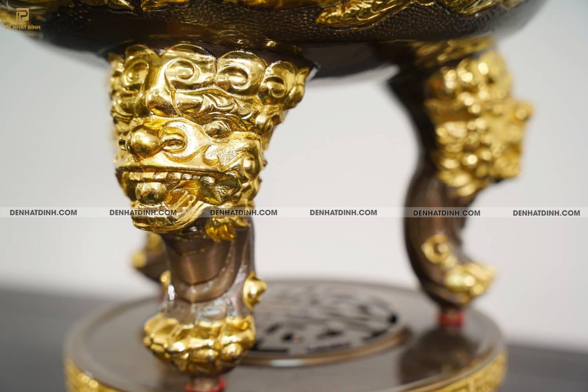 Bộ đỉnh đồng cattut tam sự Hạc song long đỉnh cao 65cm ( 5 chữ ) dát vàng điểm - Ảnh 13