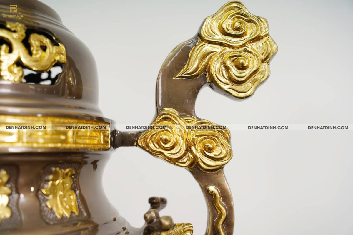 Bộ đỉnh đồng cattut tam sự Hạc song long đỉnh cao 65cm ( 5 chữ ) dát vàng điểm - Ảnh 8