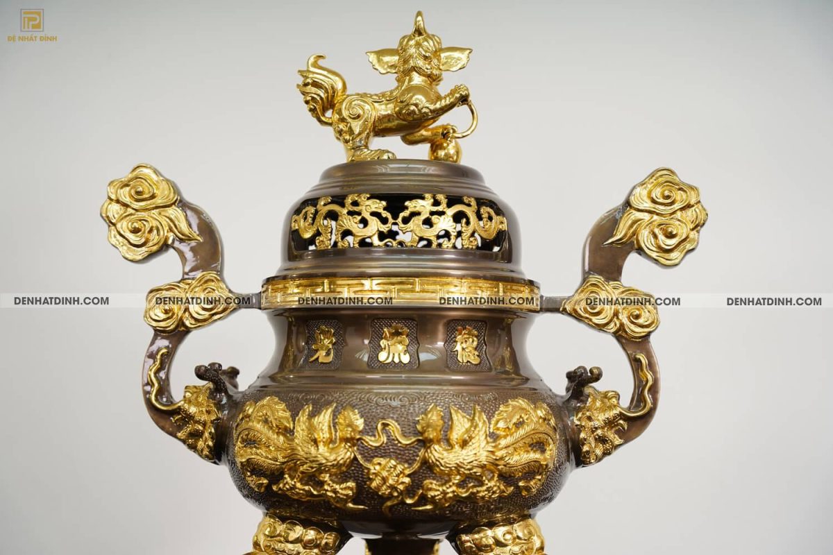 Bộ đỉnh đồng cattut tam sự Hạc song long đỉnh cao 65cm ( 5 chữ ) dát vàng điểm - Ảnh 10