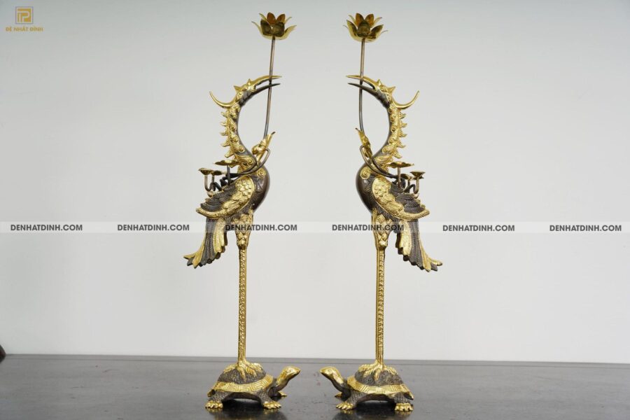 Đôi hạc bộ tam sự hạc song long 65 mẫu 3 dát vàng điểm