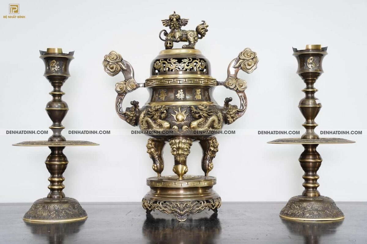 Bộ tam sự nến song long cao 65cm chữ Phúc