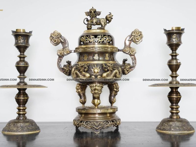 Bộ tam sự nến song long cao 65cm chữ Phúc