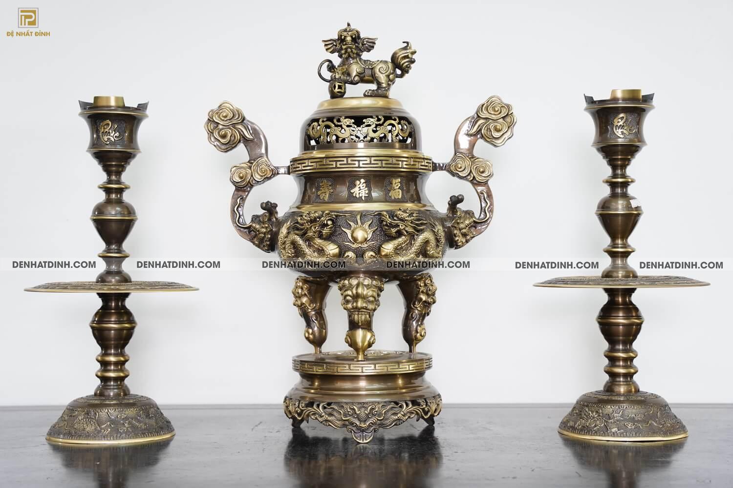 Bộ tam sự nến song long cao 65cm chữ Phúc