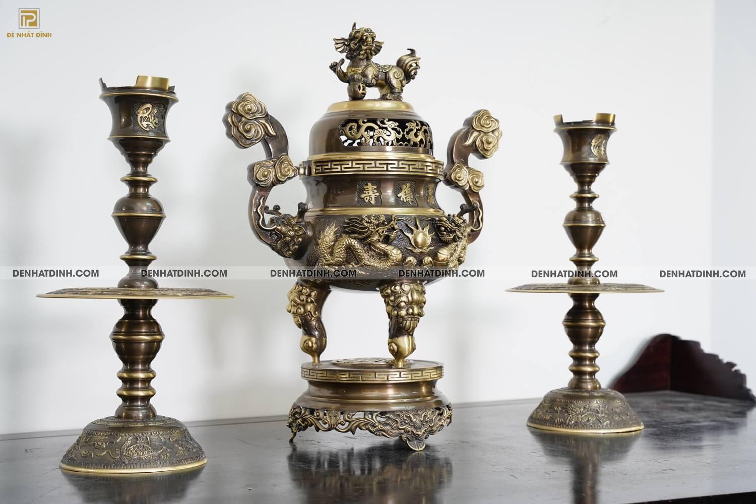 Bộ tam sự nến song long cao 65cm chữ Phúc - Ảnh 3