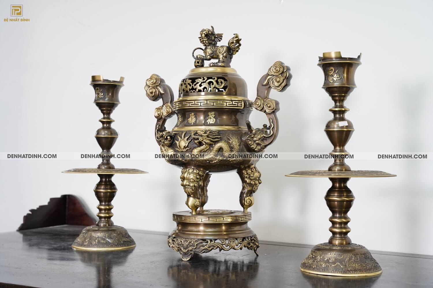 Bộ tam sự nến song long cao 65cm chữ Phúc - Ảnh 2