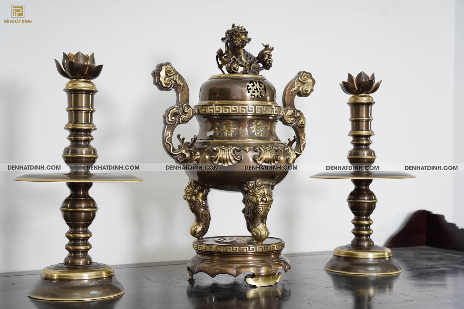 Bộ tam sự nến hoa sòi 65 màu hun cổ - Ảnh 2