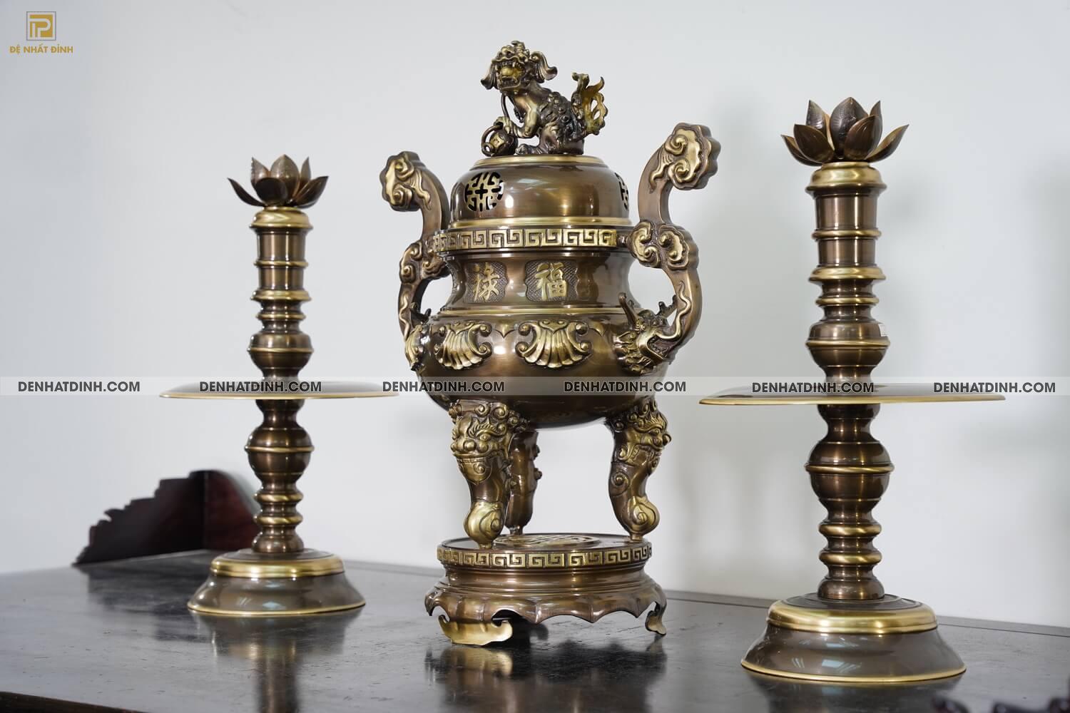 Bộ tam sự nến hoa sòi 65 màu hun cổ - Ảnh 3