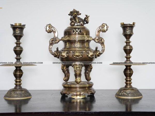 Bộ tam sự nến chữ Phúc hoa sòi 65 màu hun cổ
