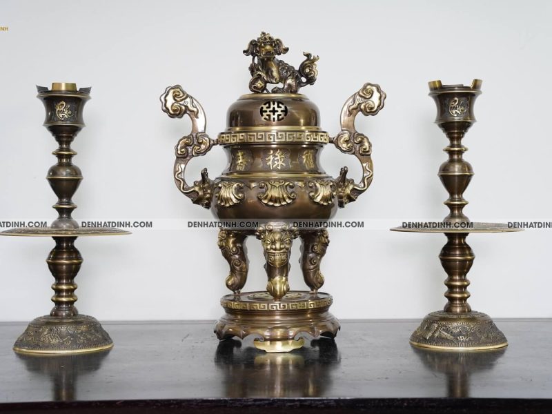 Bộ tam sự nến chữ Phúc hoa sòi 65 màu hun cổ