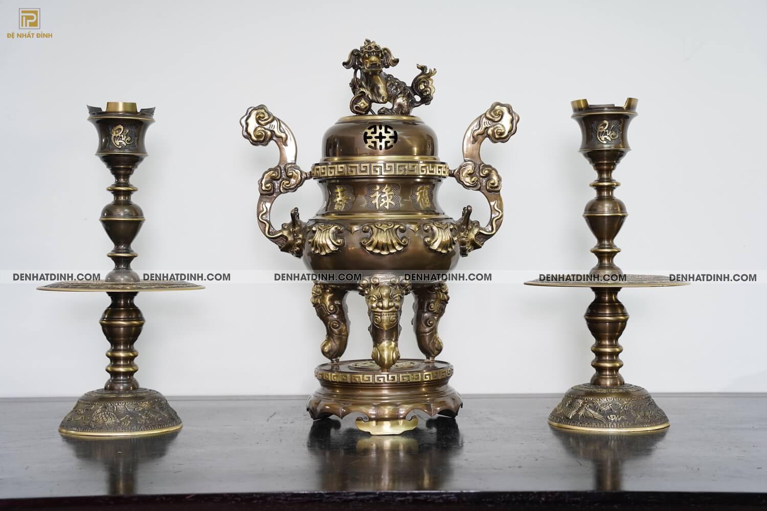 Bộ tam sự nến chữ Phúc hoa sòi 65 màu hun cổ