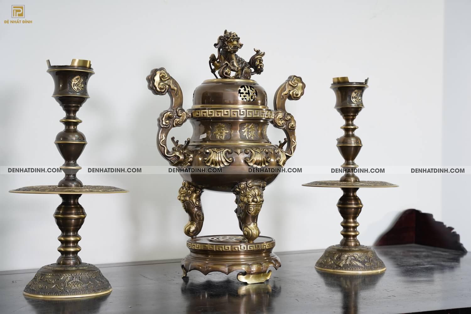 Bộ tam sự nến chữ Phúc hoa sòi 65 màu hun cổ - Ảnh 3