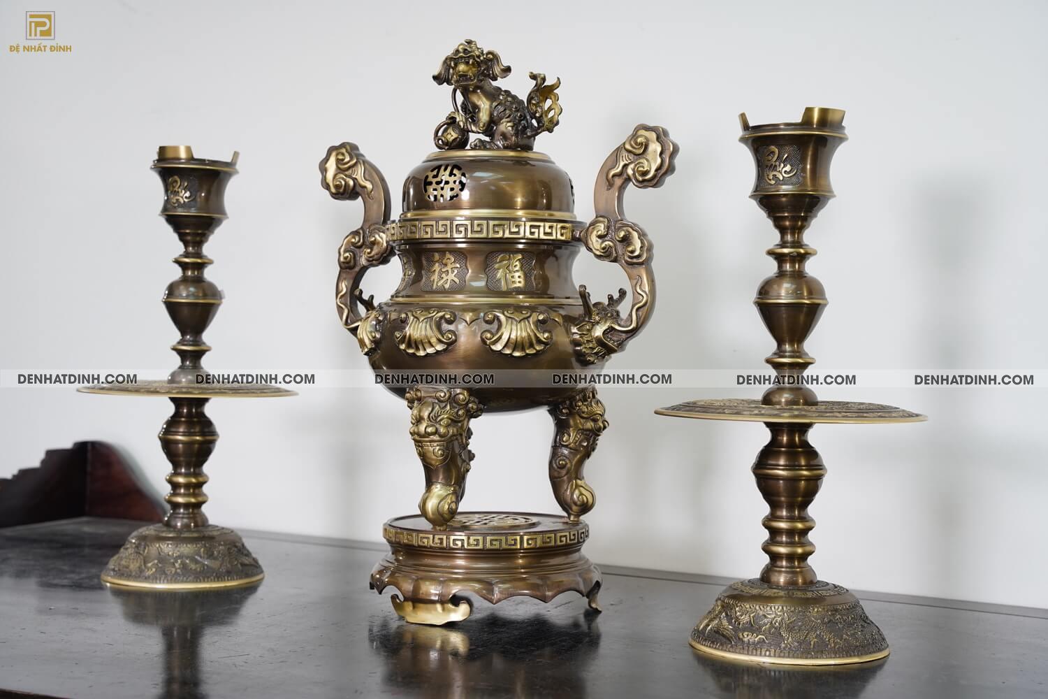 Bộ tam sự nến chữ Phúc hoa sòi 65 màu hun cổ - Ảnh 2