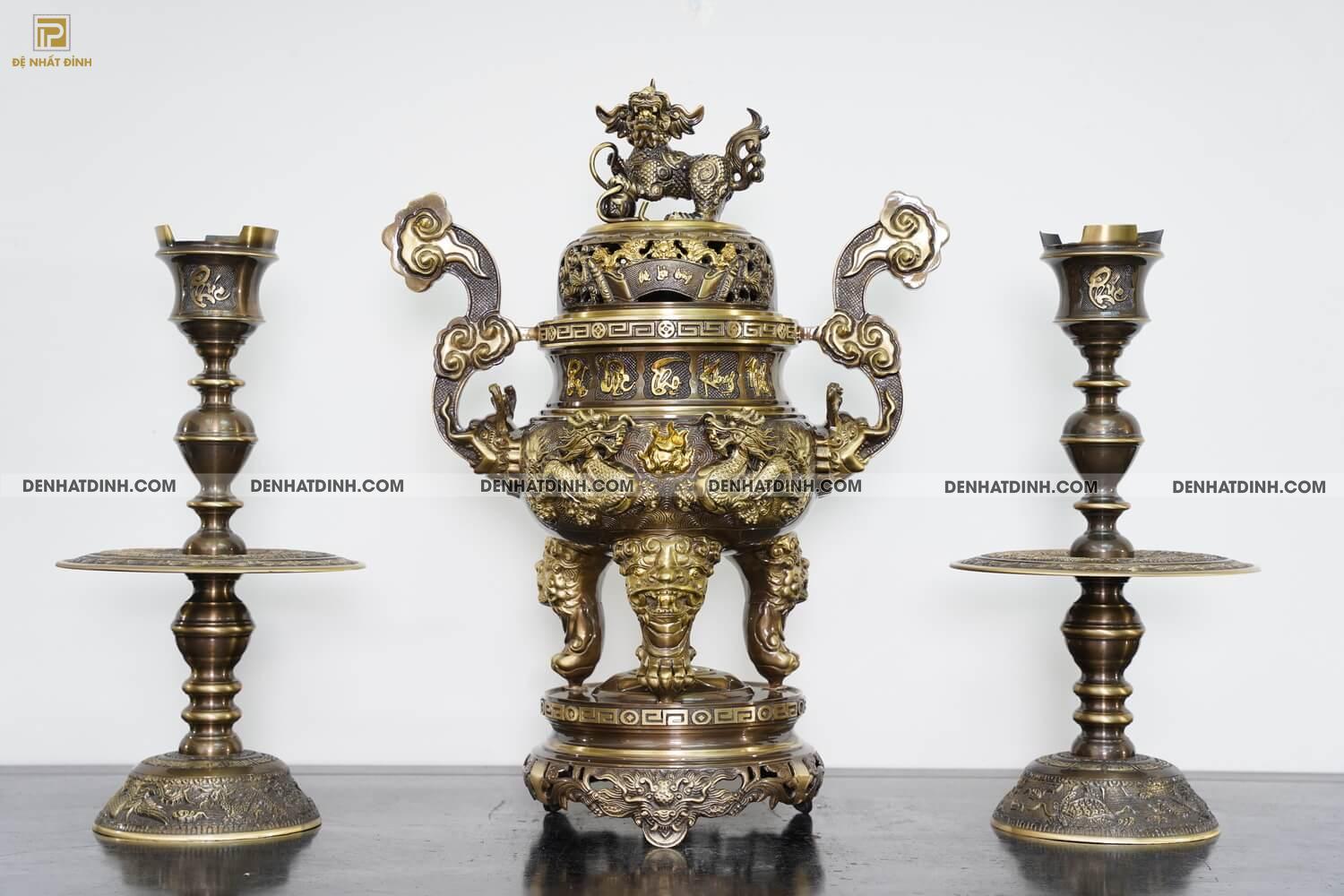 Bộ tam sự nến song long 65 CN nắp cuốn thư 5 nến chữ Phúc