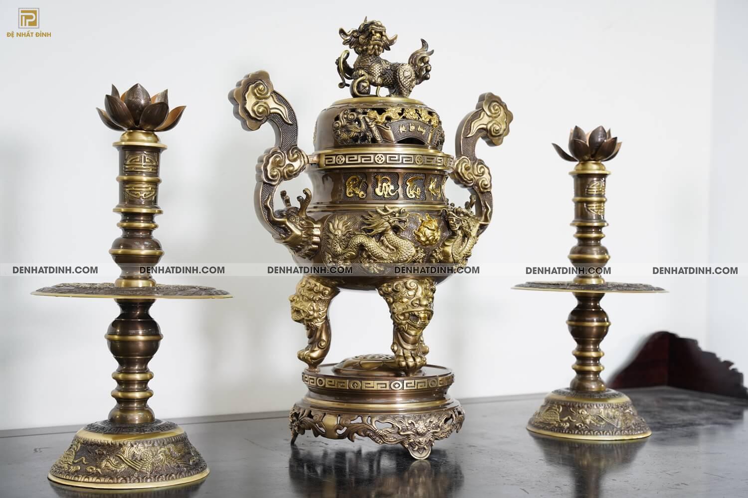 Bộ tam sự nến song long 65 CN cuốn thư 5 chữ nến hoa văn - Ảnh 3