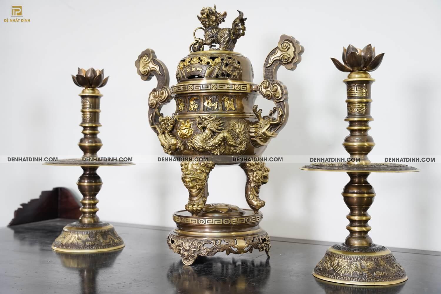 Bộ tam sự nến song long 65 CN cuốn thư 5 chữ nến hoa văn - Ảnh 2