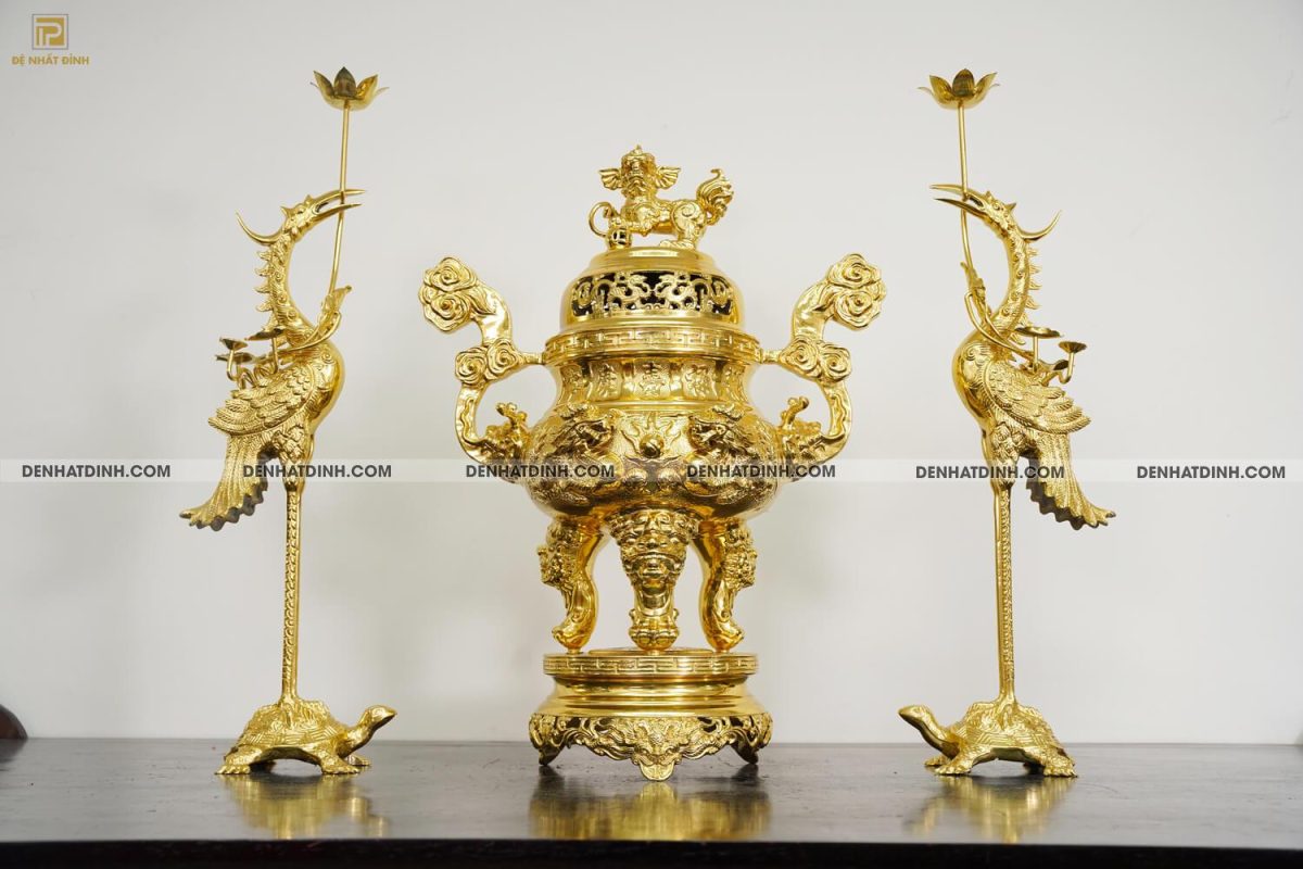 Bộ tam sự hạc song long 65 mẫu 3 dát vàng 24k