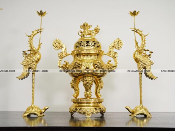 Bộ tam sự hạc song long 65 mẫu 3 dát vàng 24k