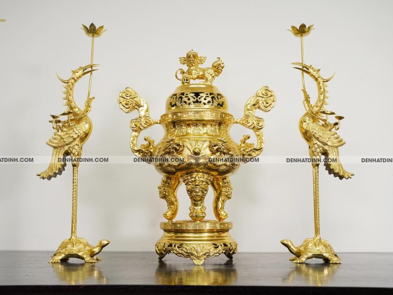 Bộ tam sự hạc song long 65 mẫu 3 dát vàng 24k