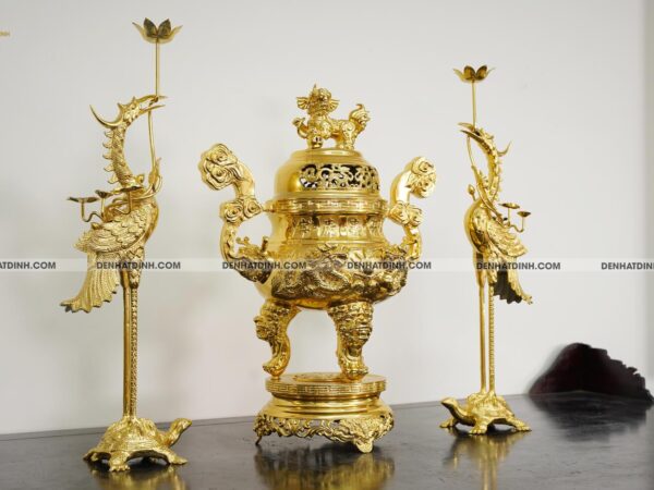 Alternative view of Bộ tam sự hạc song long 65 mẫu 3 dát vàng 24k