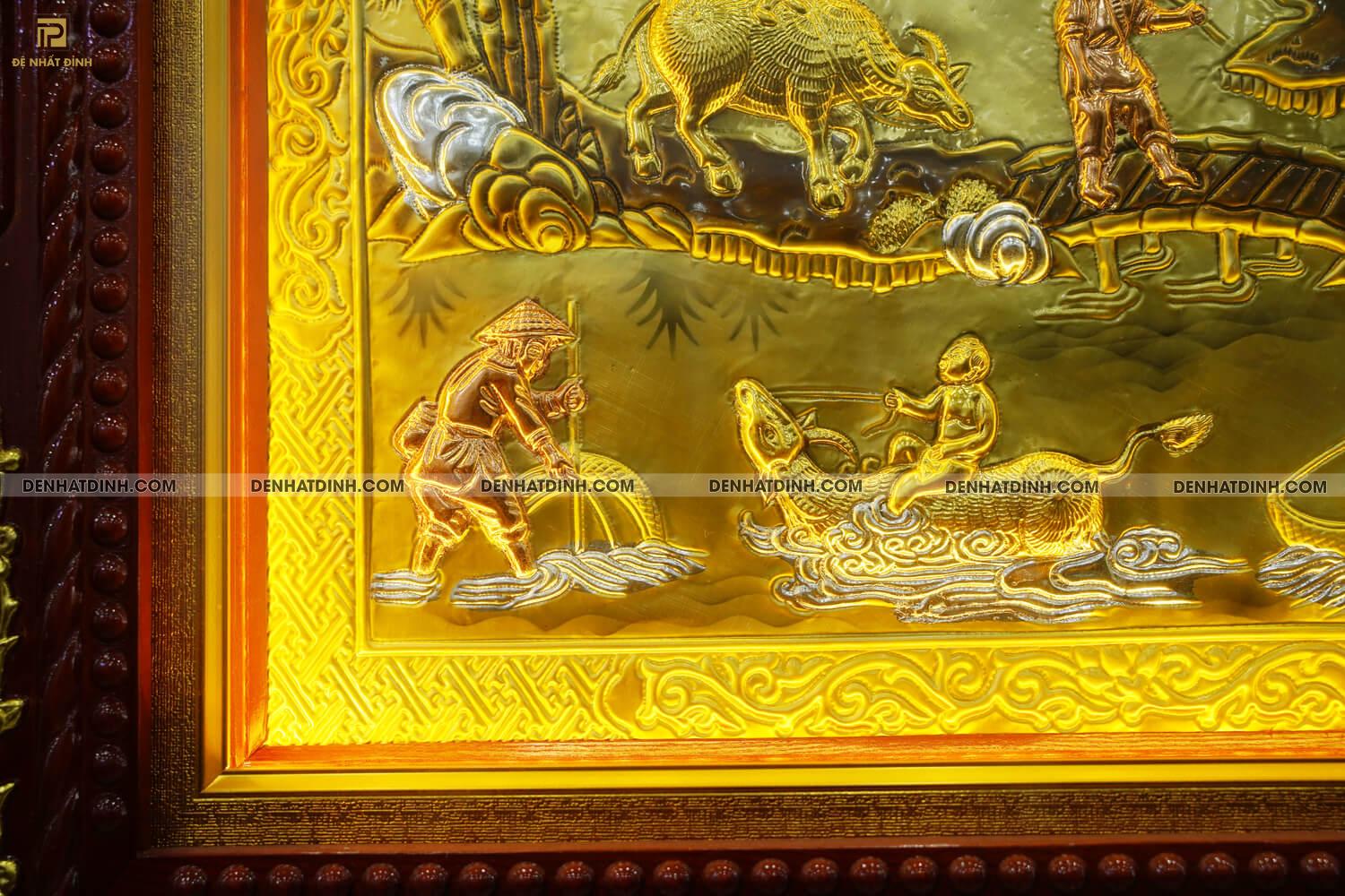 Tranh đồng quê dát vàng dài 2m3 cao 1m2 - Ảnh 3