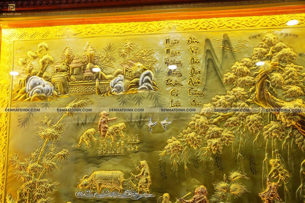 Tranh đồng quê dát vàng dài 2m3 cao 1m2 - Ảnh 9