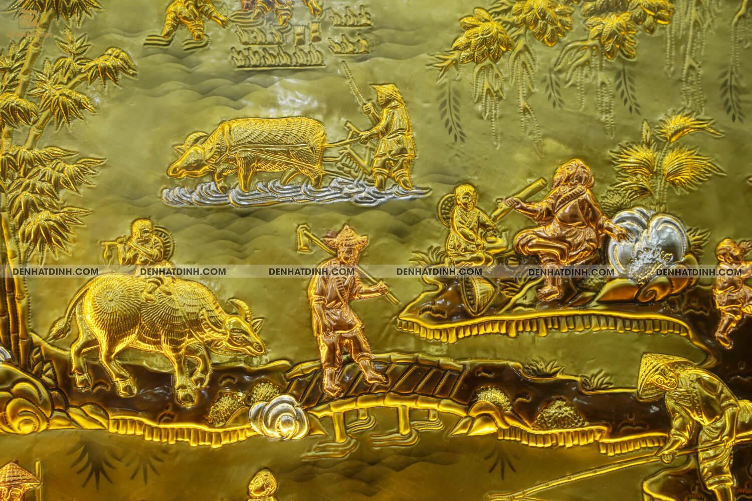 Tranh đồng quê dát vàng dài 2m3 cao 1m2 - Ảnh 5