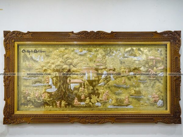 Bức tranh đồng Cội nguồn quê hương 90x1m7 bằng đồng dát vàng, dát bạc, đồng đỏ