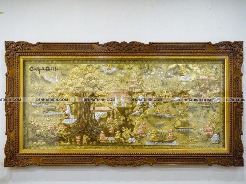 Bức tranh đồng Cội nguồn quê hương 90x1m7 bằng đồng dát vàng, dát bạc, đồng đỏ