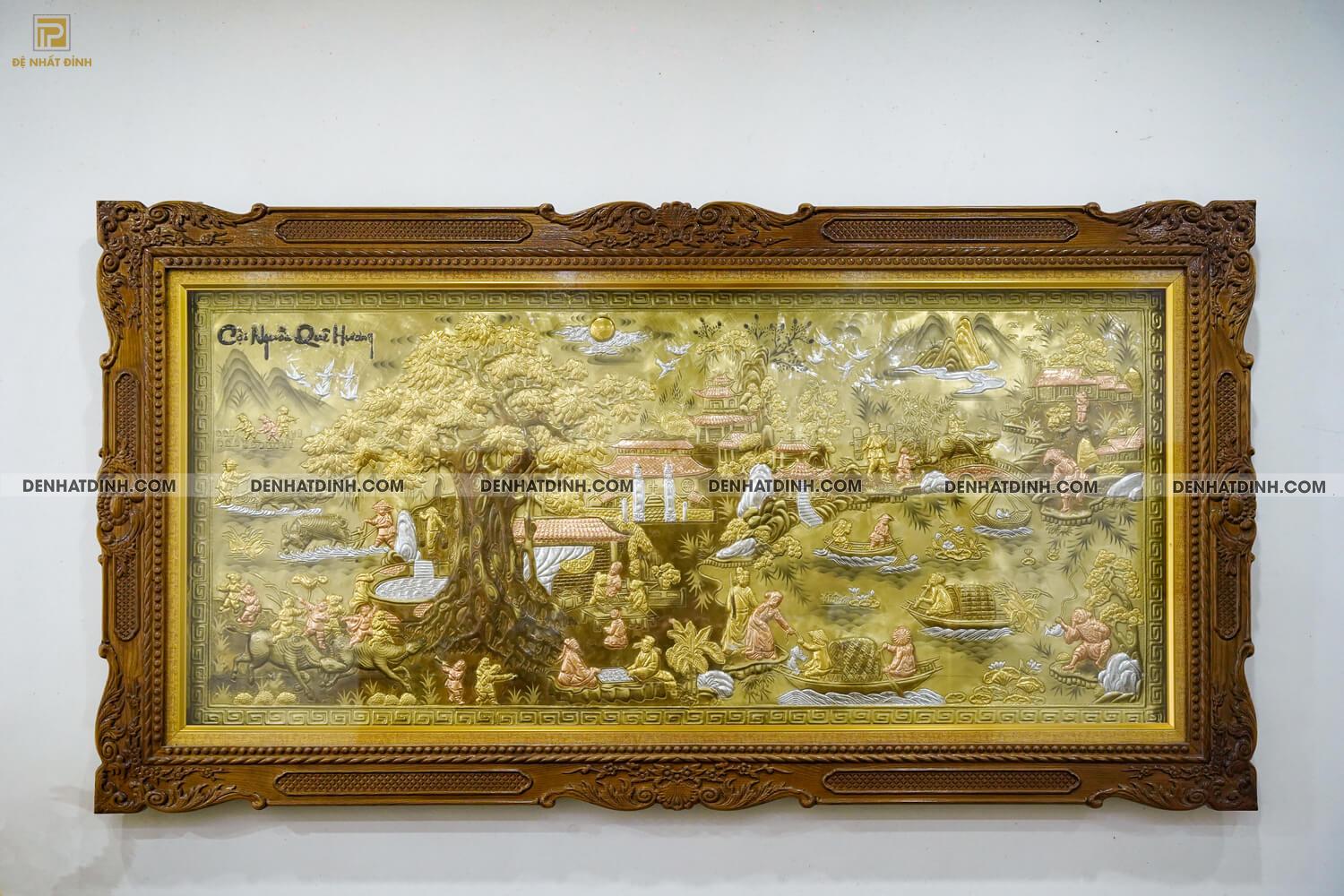 Bức tranh đồng Cội nguồn quê hương 90x1m7 bằng đồng dát vàng, dát bạc, đồng đỏ