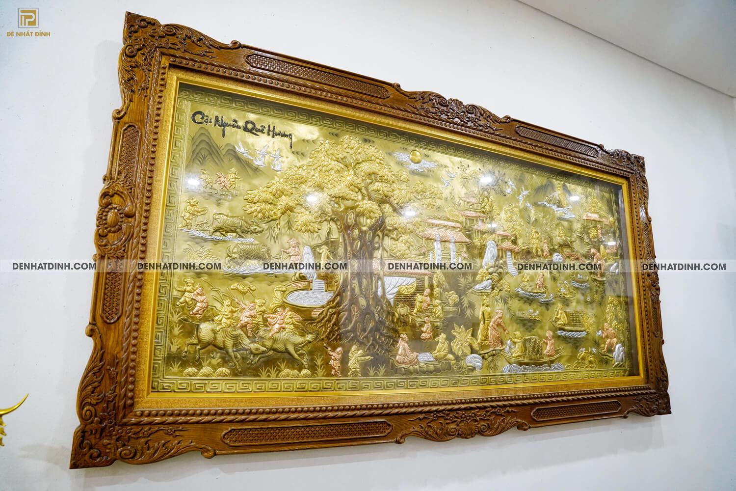 Bức tranh đồng Cội nguồn quê hương 90x1m7 bằng đồng dát vàng, dát bạc, đồng đỏ - Ảnh 2