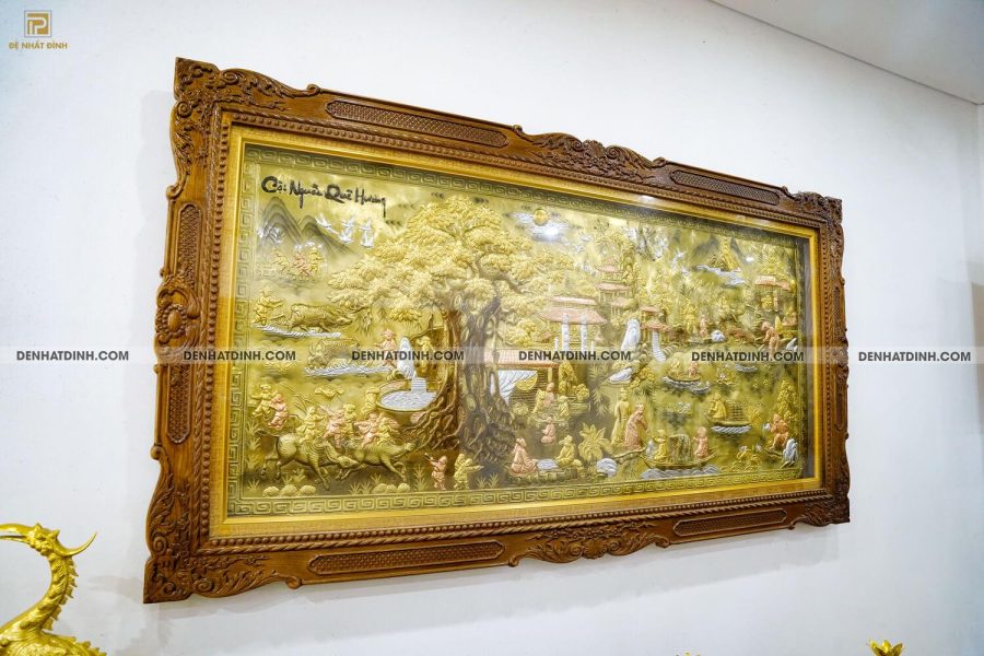 Tranh cội nguồn quê hương 90x1m7 bằng đồng dát vàng, dát bạc - Hình ảnh 3