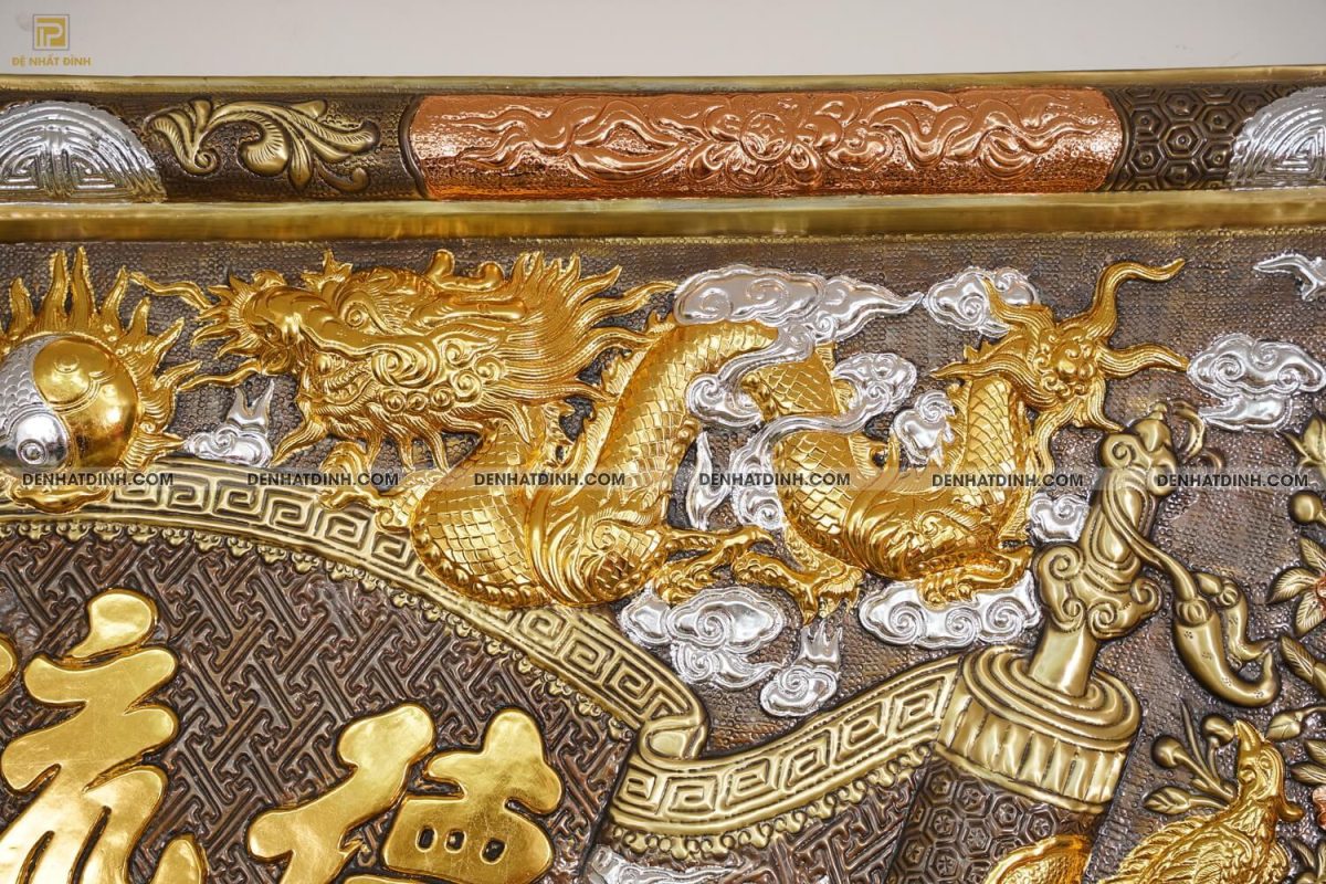Bộ đại tự câu đối 1m76 bằng đồng khảm tam khí - Ảnh 9