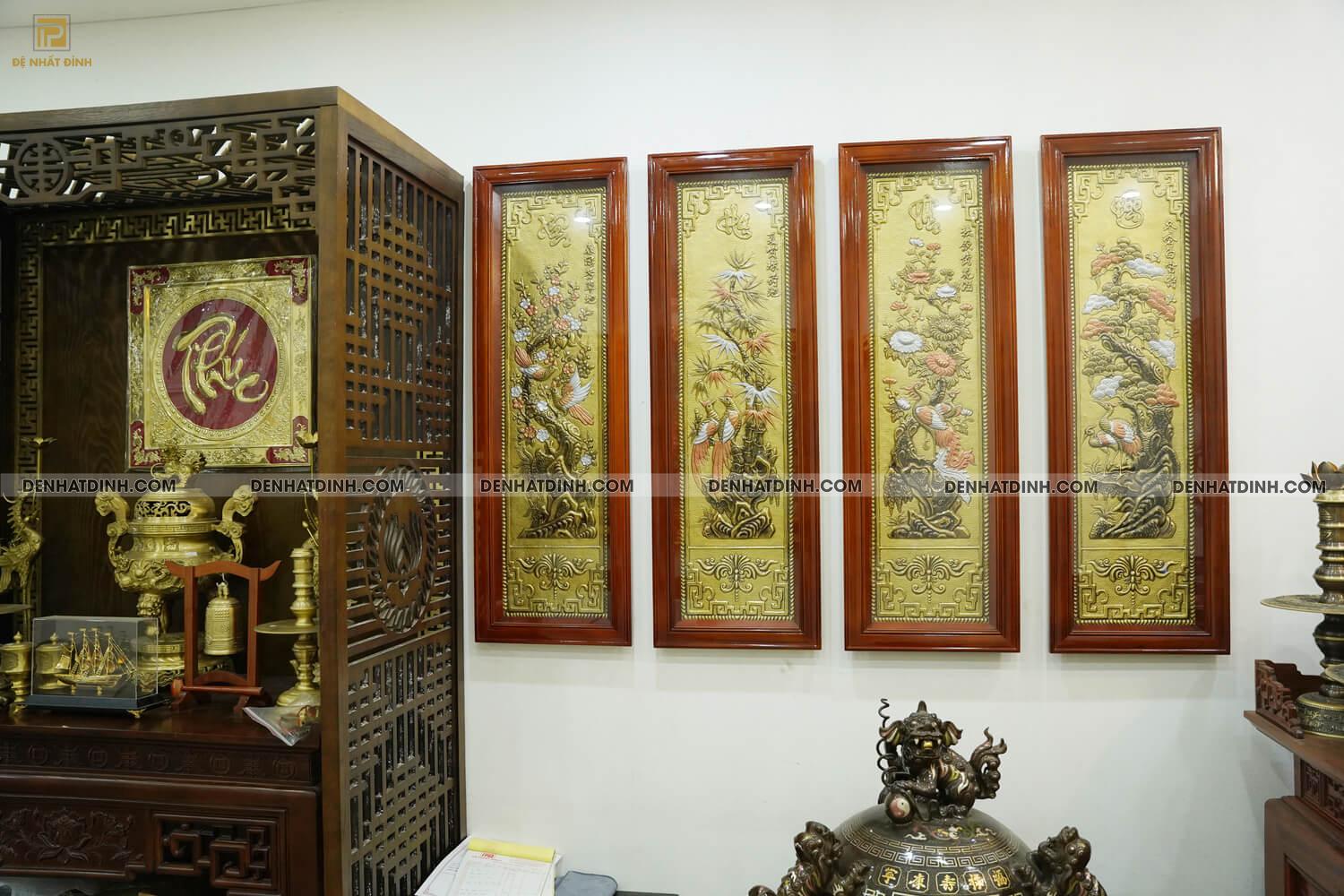 Tranh Tứ Quý Bằng Đồng Tùng Cúc Trúc Mai Cao 120cm x rộng 40cm - Ảnh 5