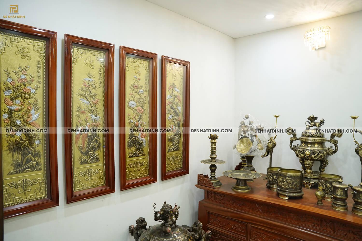 Tranh Tứ Quý Bằng Đồng Tùng Cúc Trúc Mai Cao 120cm x rộng 40cm - Ảnh 4