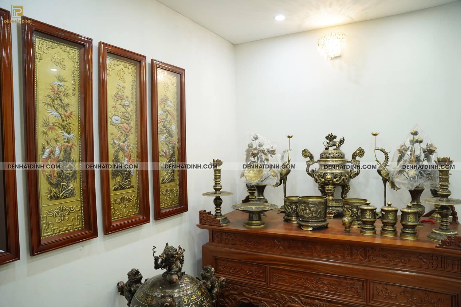 Tranh Tứ Quý Bằng Đồng Tùng Cúc Trúc Mai Cao 120cm x rộng 40cm - Ảnh 3