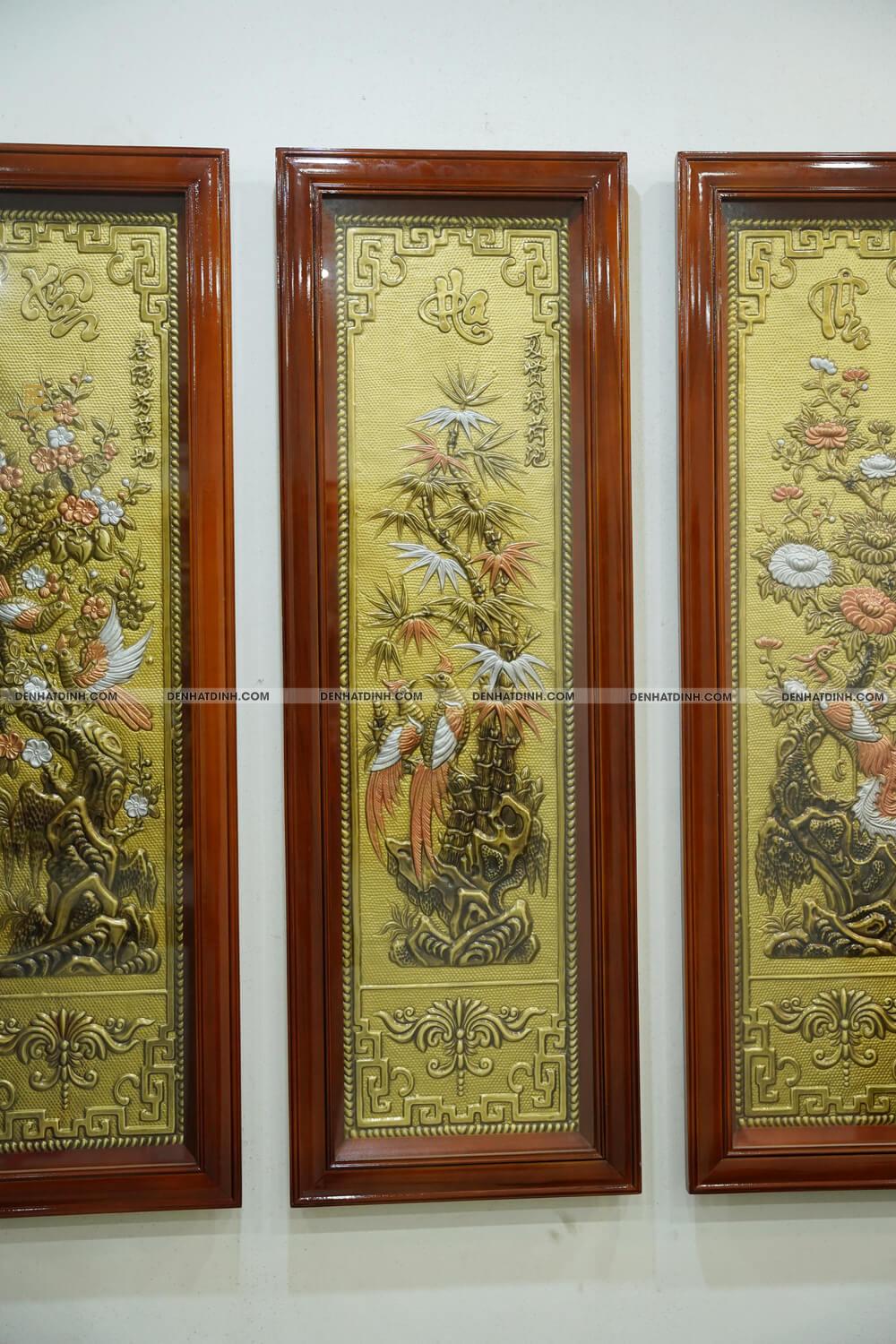 Tranh Tứ Quý Bằng Đồng Tùng Cúc Trúc Mai Cao 120cm x rộng 40cm - Ảnh 12