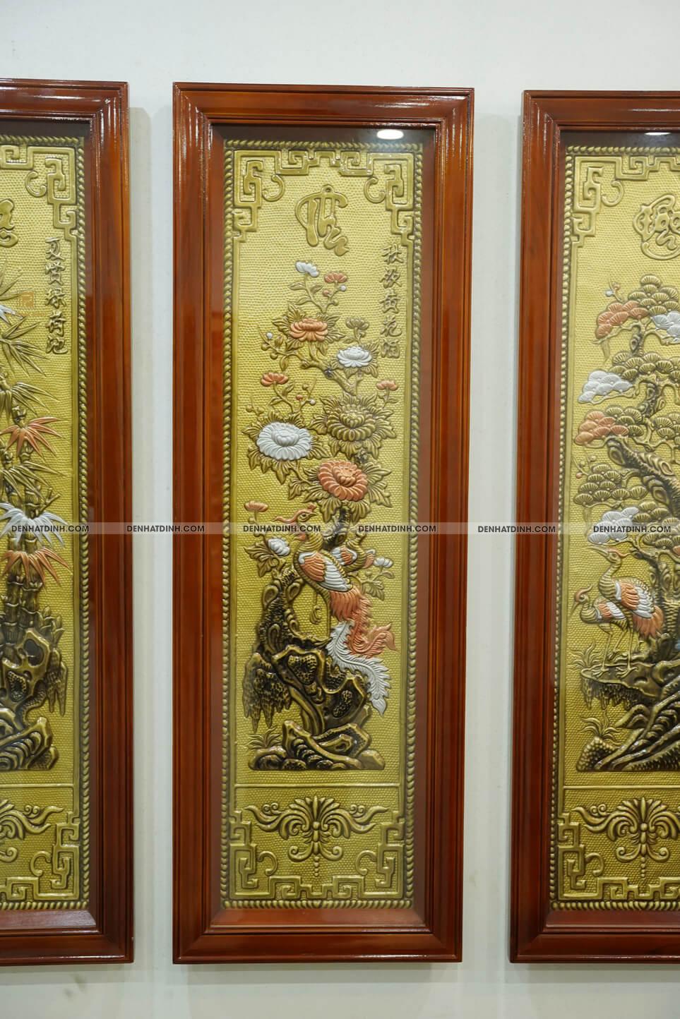 Tranh Tứ Quý Bằng Đồng Tùng Cúc Trúc Mai Cao 120cm x rộng 40cm - Ảnh 11