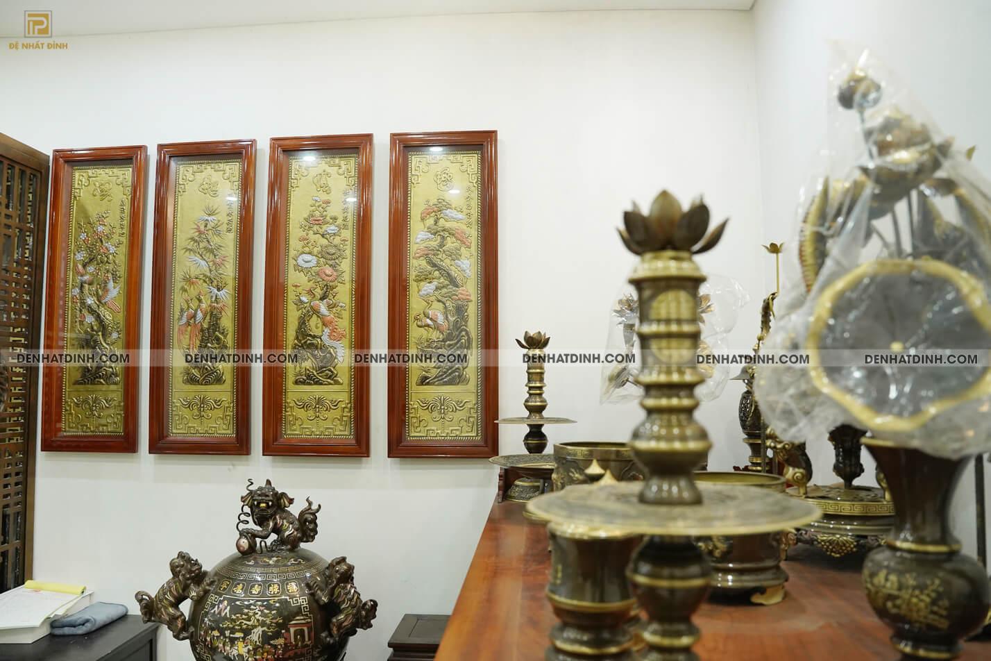 Tranh Tứ Quý Bằng Đồng Tùng Cúc Trúc Mai Cao 120cm x rộng 40cm - Ảnh 2