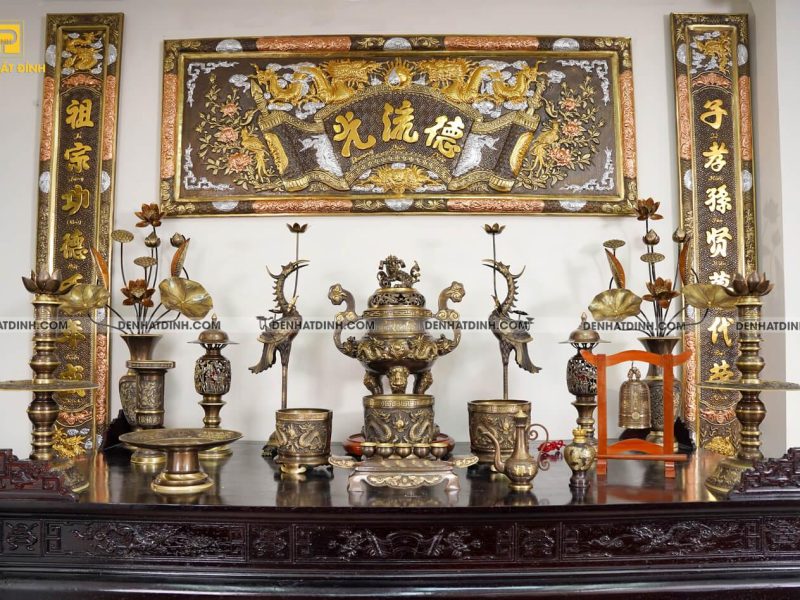 Bộ ngũ sự Song Long cao 65cm 3 chữ Việt đầy đủ phụ kiện