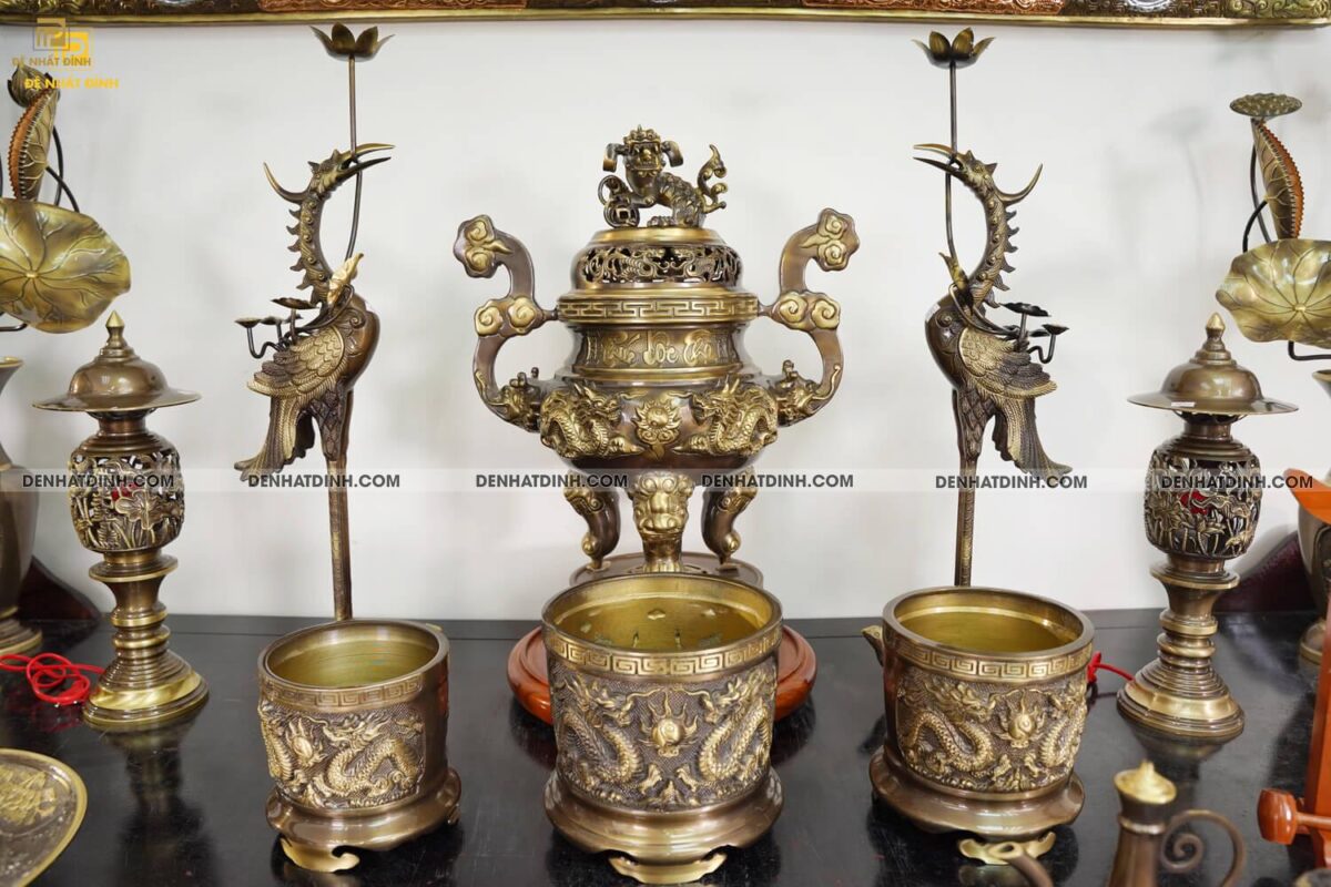 Bộ ngũ sự Song Long cao 65cm 3 chữ Việt đầy đủ phụ kiện - Ảnh 3