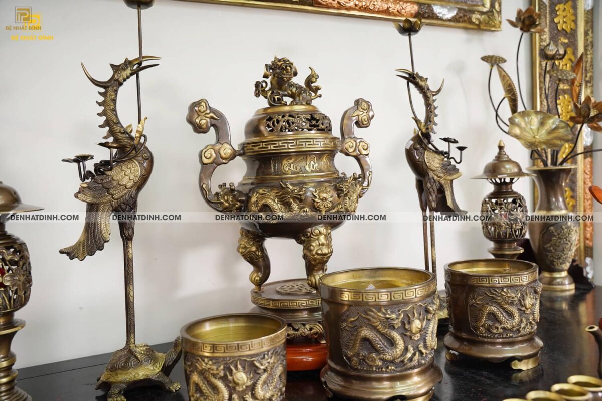 Bộ ngũ sự Song Long cao 65cm 3 chữ Việt đầy đủ phụ kiện - Ảnh 6