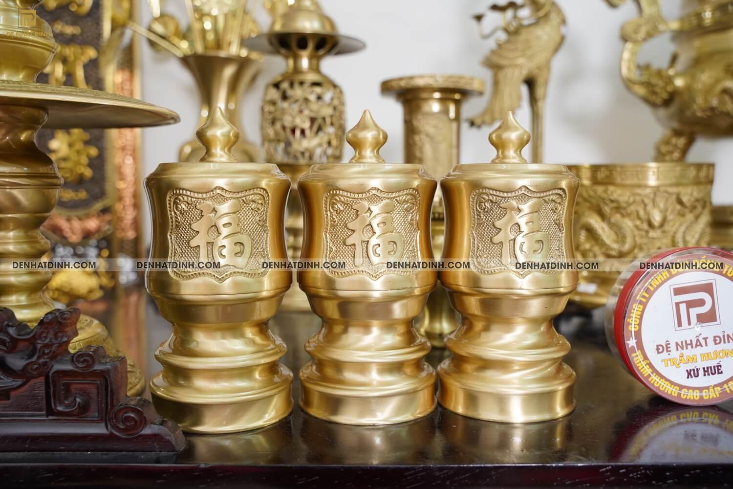 Bộ đồng ngũ sự song long cao 65cm hoa văn màu vàng ánh xanh đầy đủ phụ kiện - Ảnh 14