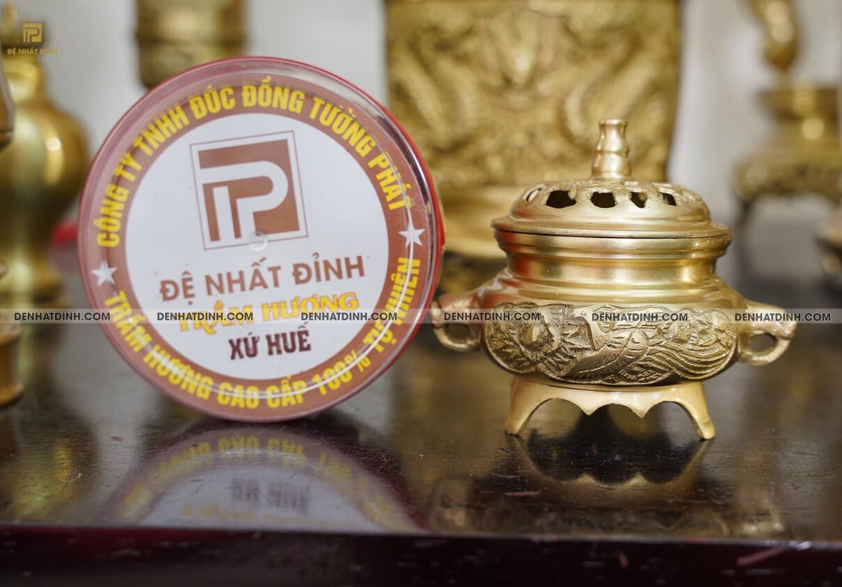 Bộ đồng ngũ sự song long cao 65cm hoa văn màu vàng ánh xanh đầy đủ phụ kiện - Ảnh 13