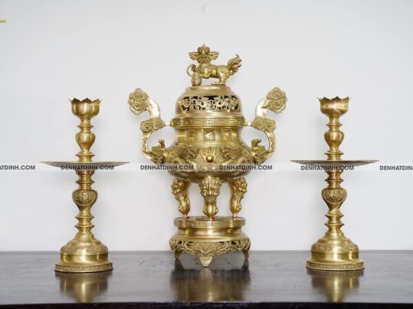 Bộ tam sự nến song long 65 mẫu 3 mộc nến hoa văn 2 mặt