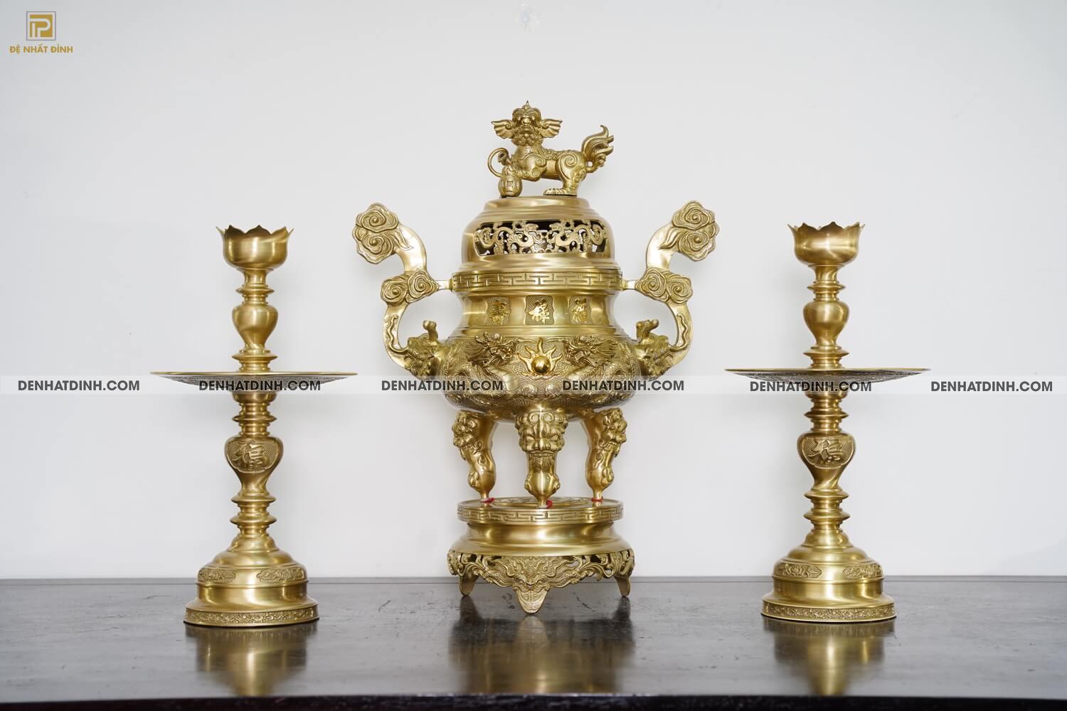 Bộ tam sự nến song long 65 mẫu 3 mộc nến hoa văn 2 mặt